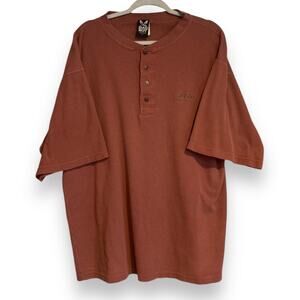 Mens Vintage Bad Boy Club Brick Red 1/4 Button Ribbed Cotton T-Shirt Size Large